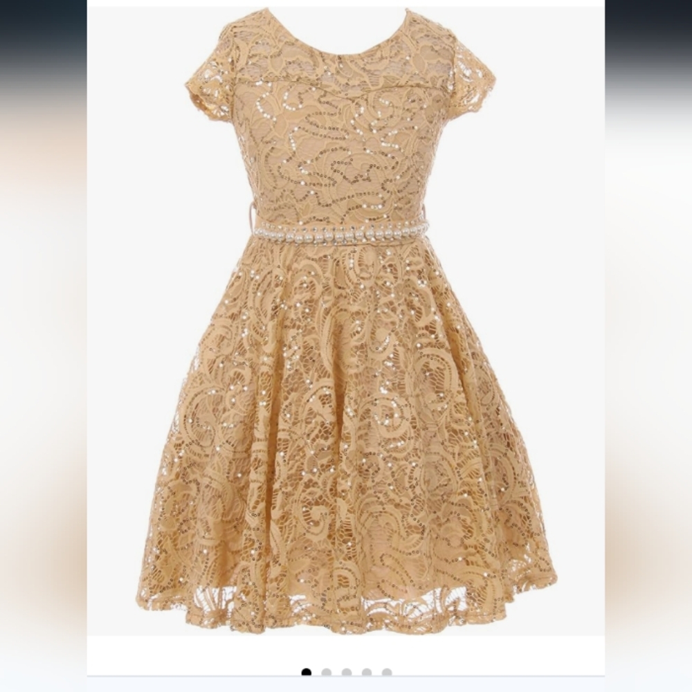 BNY Corner Gold Floral Lace Dress